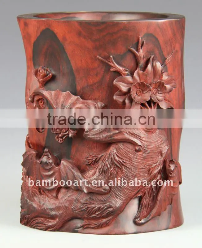 wood carving crafts( wooden pencil vase)