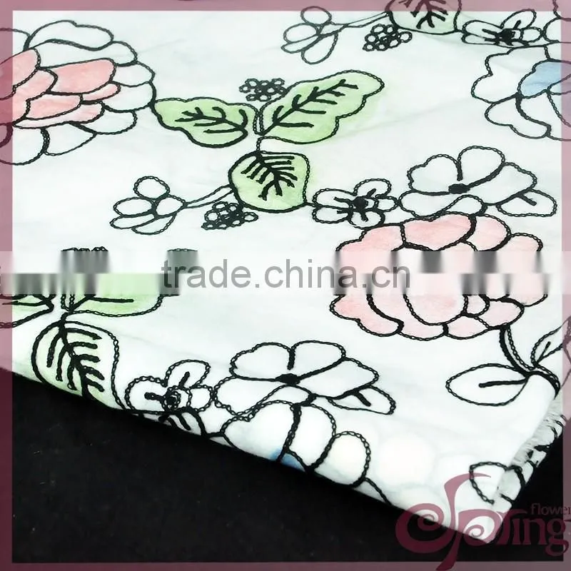 Elegant big floral printed embroidered cotton lace fabric for dress/blouse