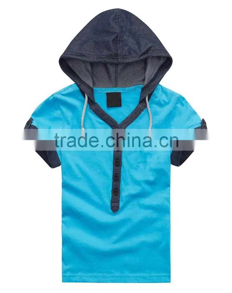 Unisex v-neck t-shirts with short sleeves with hood