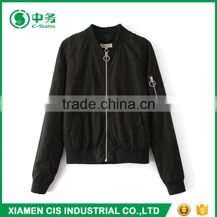 New Arrival Fashion Pure Color 100% Polyester Slim Fit Ladies Pink Bomber Jacket