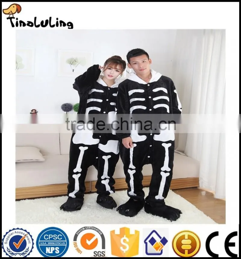 Hot Autumn and winter flannel lovers animal skull cartoon one piece sleepwear thermal lounge