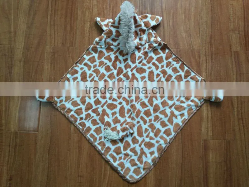 Super soft cotton velour animal head plush baby blanket