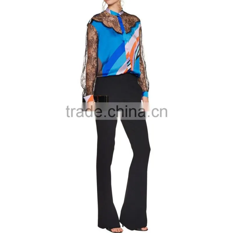 OEM service sexy lace lady blouse office blouses GuangZhou manufacture 2016