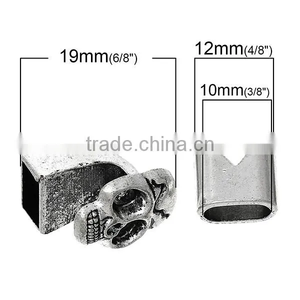 Hook Clasps Bracelet End Bar With Slider For Leather Bracelet Skull Halloween Antique Silver 19mm x13mm 13mm x12mm