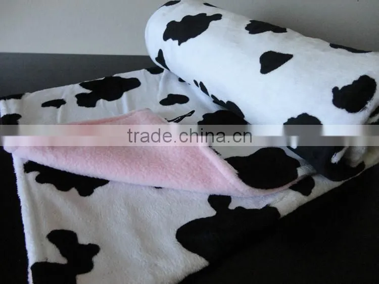 Handmake Minky Baby Girl Blanket - Black and White Cow on Pink 90*120cm