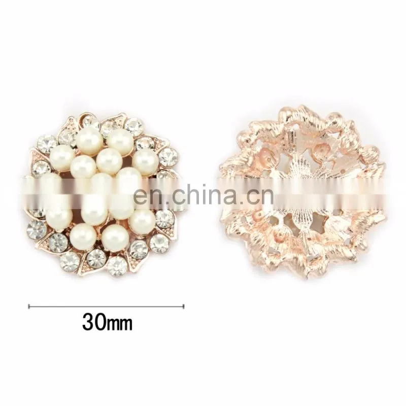 Graceful Alloy Rhinestone Button with pearl for Accessories clear with golden plating