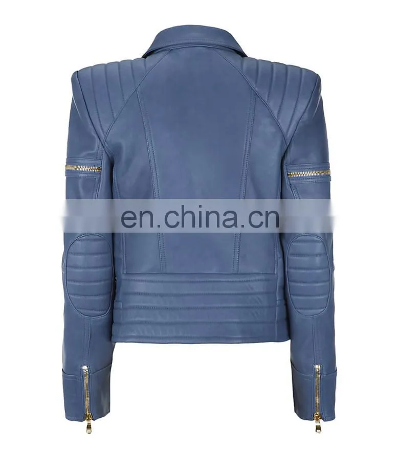 Fashion woman leather jacket with zippers (NTF05003)