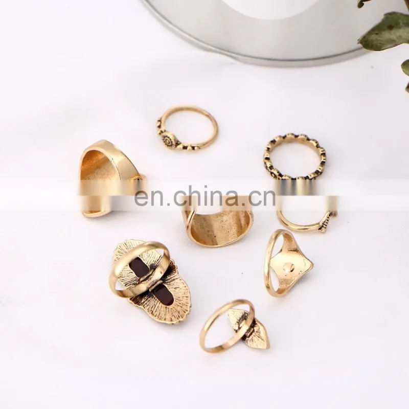 8 Pcs/set New Gold Retro Vintage Women Lady Gemstone Turquoise Jewelry Punk Rings Sets