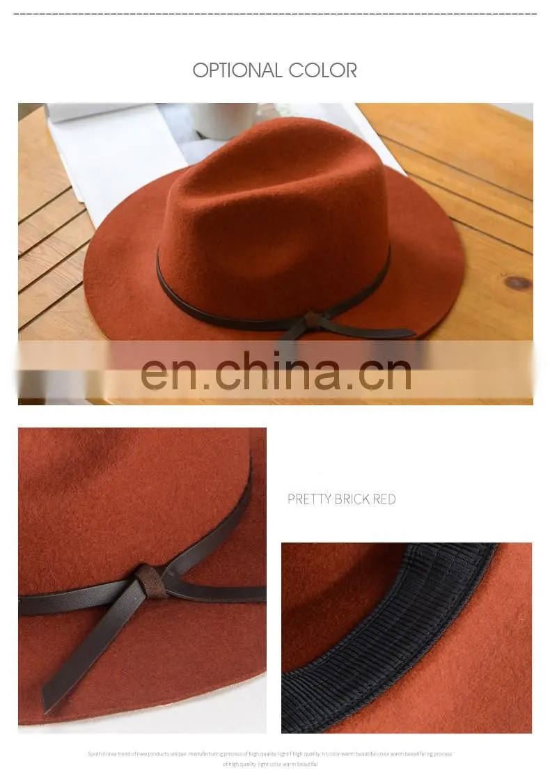 Wholesale Wool Felt Wide Brim Woman Fedora Hat