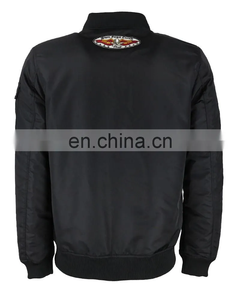 Custom Nylon Plain Black Flight bomber jacket mens with patches
