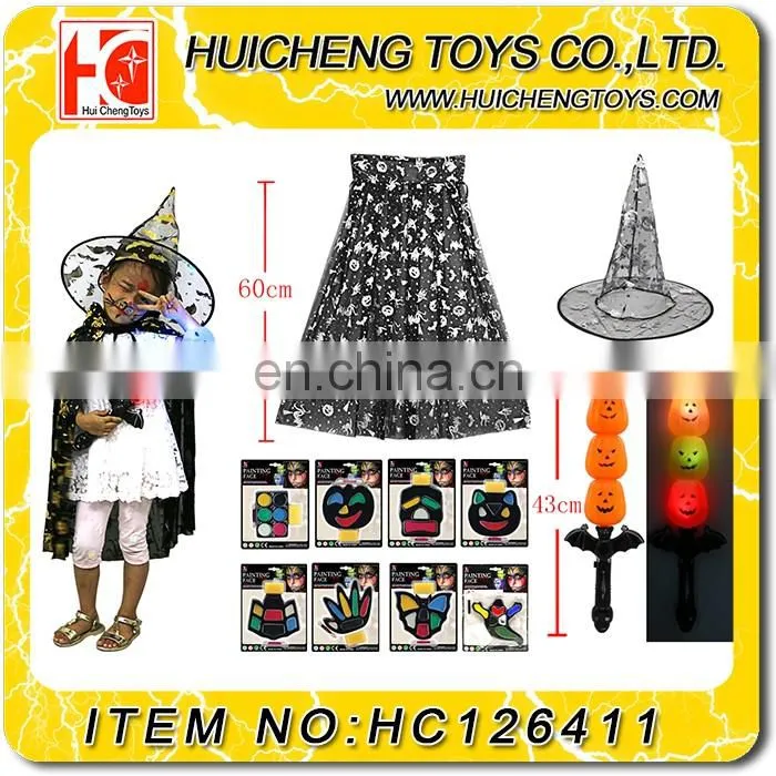 Manufacturers china wonderful kids halloween costoms with cloak hat and pumpkin bucket