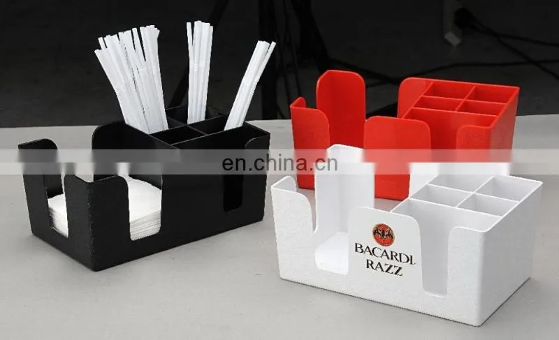 Custom rectangle ps plastic decorative bar napkin holder with handle