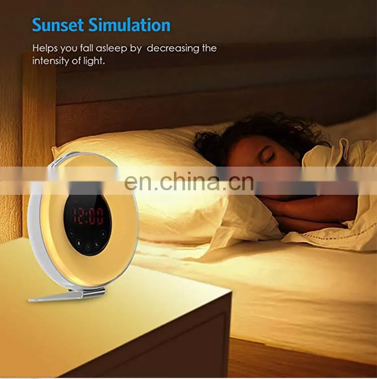 Wake Up Light, 6 Nature Sounds, 7 Colors FM Radio Sunrise Sunset Simulation Alarm Clock Night Light with Smart Snooze Function