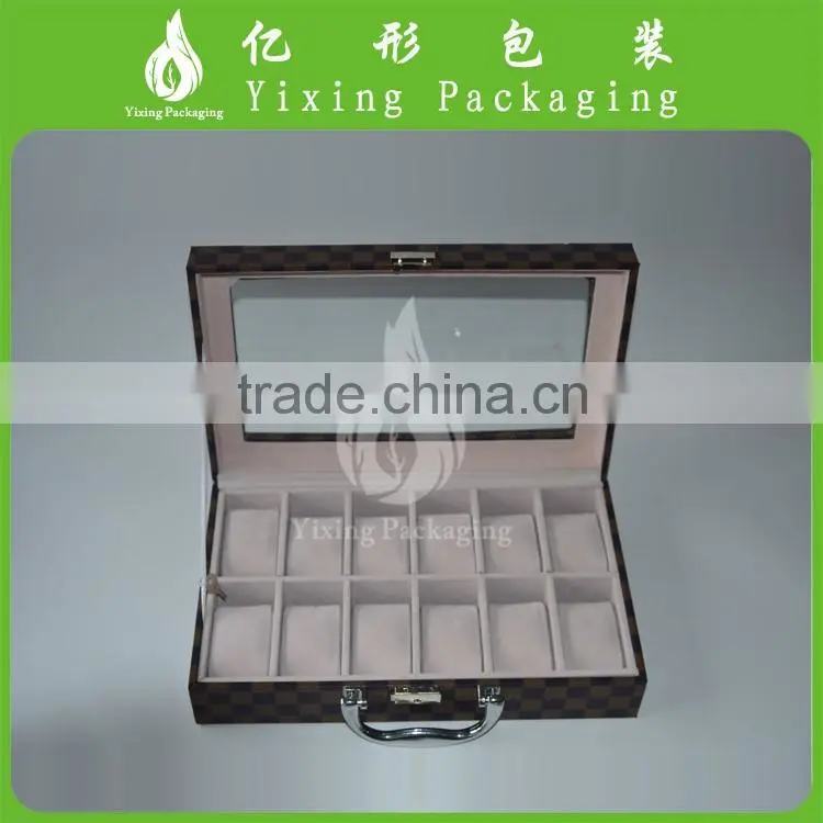 Watch Box 12 Slots Mens Black Leather Display watch case