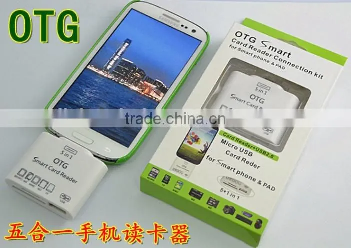 5 in 1 OTG Smart Micro USB SD Card Reader for Samsung galaxy note/Smart Phone ,smart card reader writer for HTC
