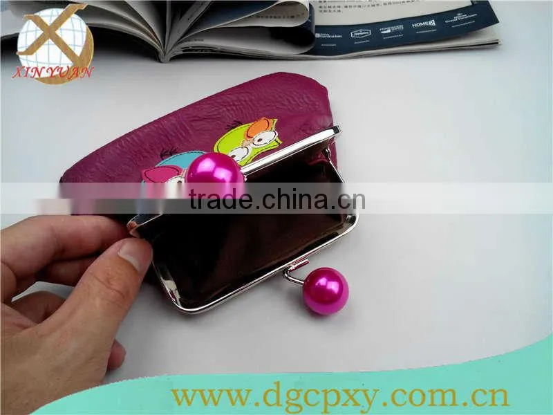 yellow pearl kiss lock metal frame PU bags for children