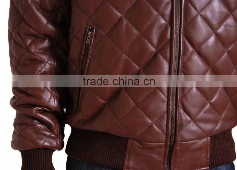 Quilted bomber man leather jacket