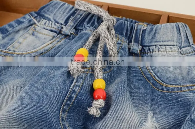 Wholesale Baby Girl Clothes 2016 New Summer Girl Ripped Jeans Lovely Little Girl Cropped Trousers