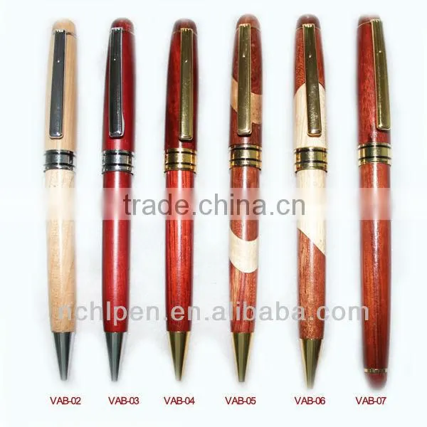 2014 High-End Customized Check Pattern Wooden Pen Set (Roller Pen & Ballpoint Pen)