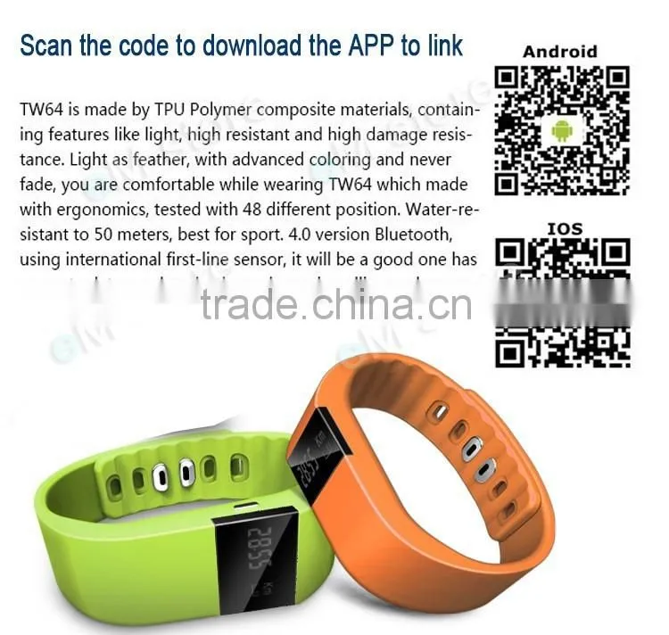 TW64 Bluetooth 4.0 Pulsera Inteligente Passometer Bracelet Sleep Fitness Activity Tracker Call Reminder Smart Band