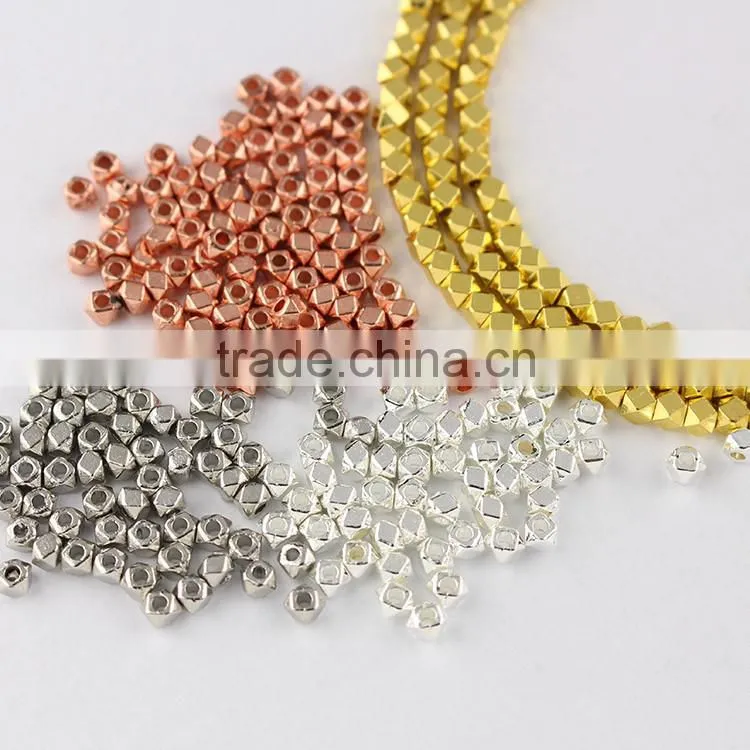 JS1225 Tiny Mini 4mm Gold Metal Faceted Cube Nugget Beads,4mm Square Cube Spacer Beads