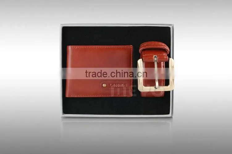 New designed leather wallet purse and PU leather belt birthday gift set