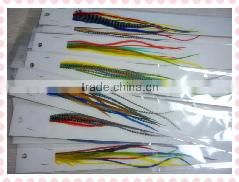 Thin Long party show colorful top sale real rooster feather hair extensions