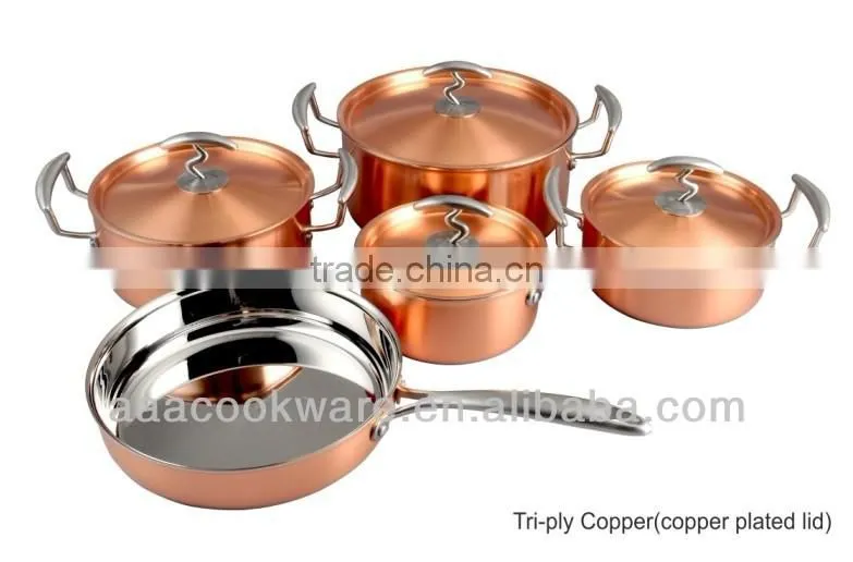 Copper Tri-ply stainless steel fry pan sauce pan casserole