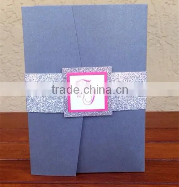 ivory double pocket fold ribbon and brooch wedding invitation card