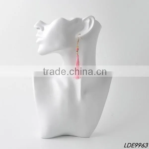 Pink bead and long pink tassel adorable earrings