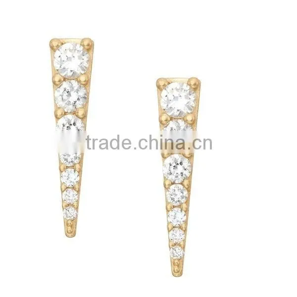 Beautiful Sterling Silver Gold Plated White CZ Stud Earrings for Women