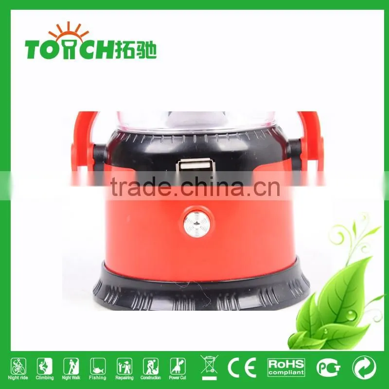 Vintage Design Red&Yellow Color ABS Plastic Lantern Solar LED Camping Light with 3w Torch Light