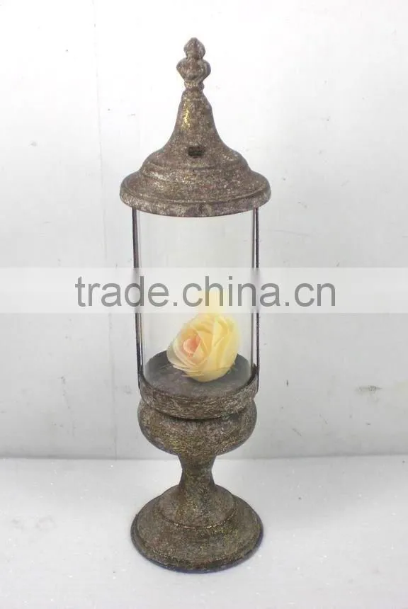 8009432J- pillar metal candle lantern w/tapered top