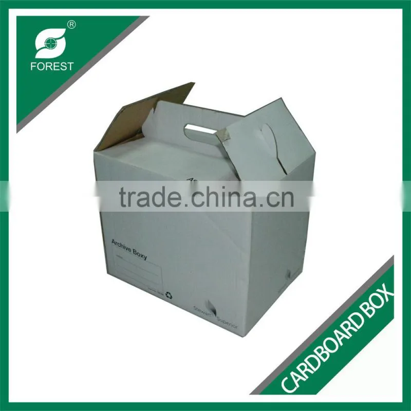 USED CARDBOARD STORAGE BOX FOLDABLE ARCHIVES BOXY WITH HANDLE CORRUGATED PACKING BOX FOR FILES