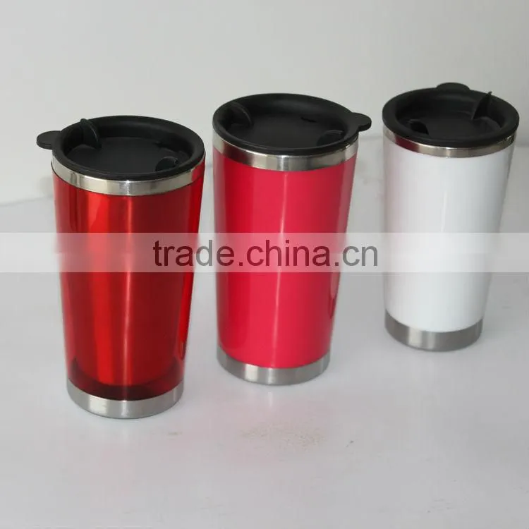 16oz double wall thermos travel car cup with plastic outer