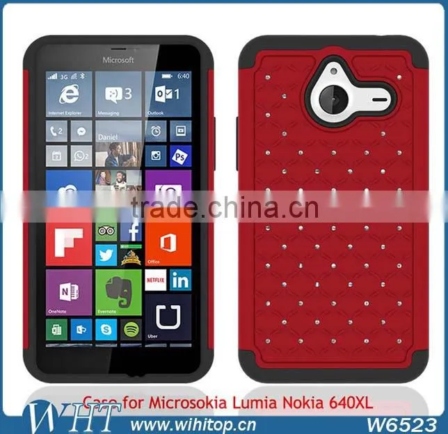 Starry Diamond Silicone+PC Phone Cover for Nokia Lumia 640 XL, Shockproof for Lumia 640 XL Hybrid Case