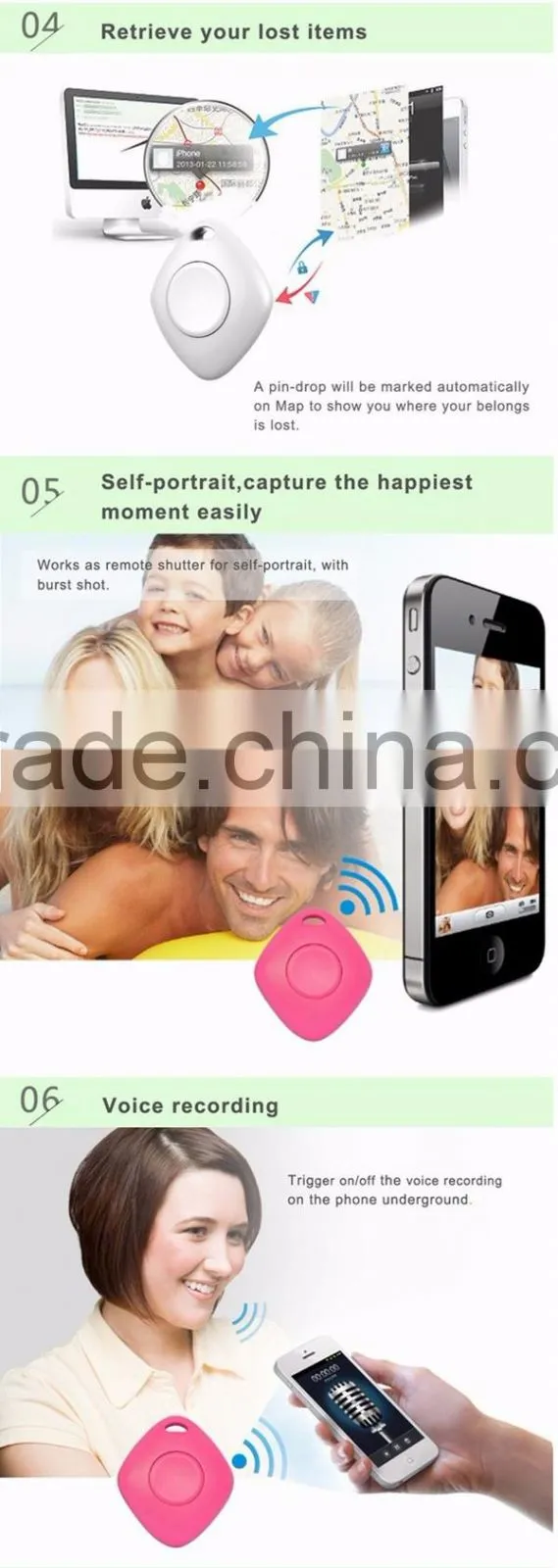 ABS material Keychain dog wallet anti lost Alarm Sensor Remote Shutter Tracker for android iphone samsung mobile phones
