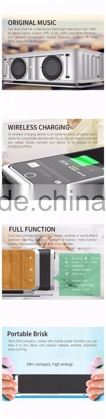 2016 High-qulity Music effect Bluetooth Speaker with Qi Standard Remote Wireless Charger