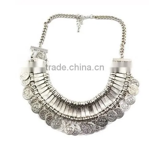 New Arrived European Women carving Coins Tribal Jewelry tassels exaggerate necklace