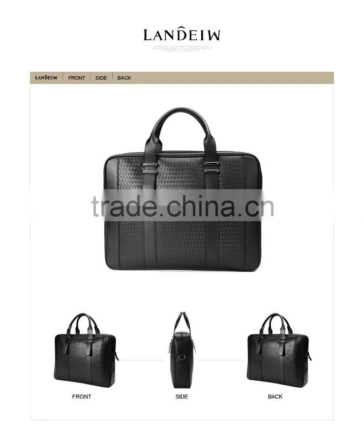 Mens Black Genuine Leather Laptop Shoulder Document Bag