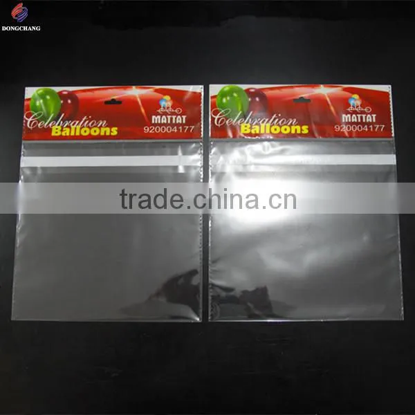 Custom printed bopp header plastic bag with euro slot and permanent tape for balloon packaging