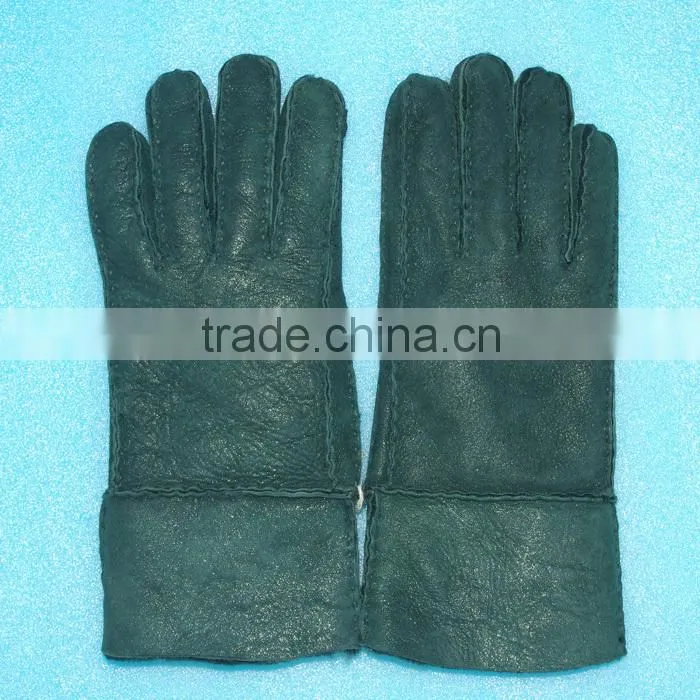 Fashion fur gloves whole lamb fur leather hand stitch leather gloves,KZ140038