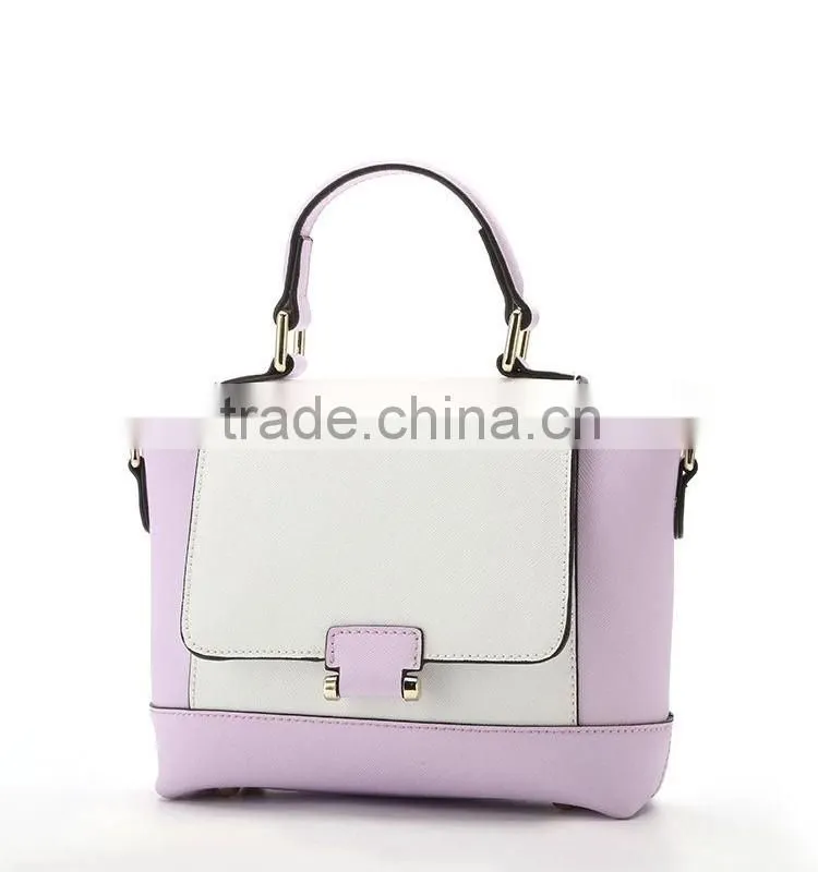 fake leather contrast color ladies hand bag