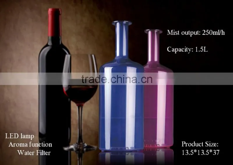 OEM fancy decorative mist humidifiers wine bottle with aroma LED light