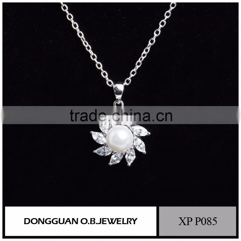Latest wholesale costume jewelry silver pearl pendant jewellery necklace