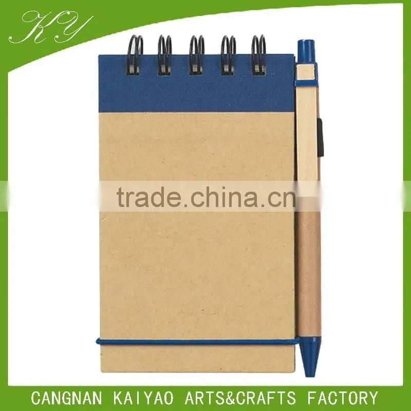 promotional eco-friendly cardboard cover thick spiral notebook with pen