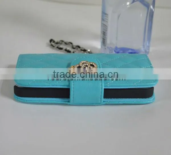Pantech SKY Vega IM-A760S lovely blue quilted pu wristlet pouch wallet with hard case phone holder