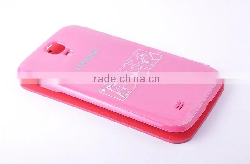 Hot selling in stock leather cover for samsung galaxy s4 leather case with window view
