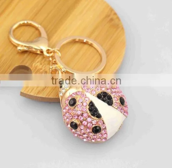 2014 Cute Animal Rhinestone Coccinella Key Chain, Gift Bag Pendant ZTKC-120