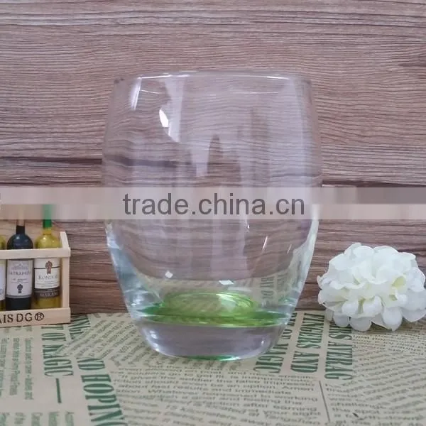 Clear egg shape glass tumbler with 400ML capacity and color bottom